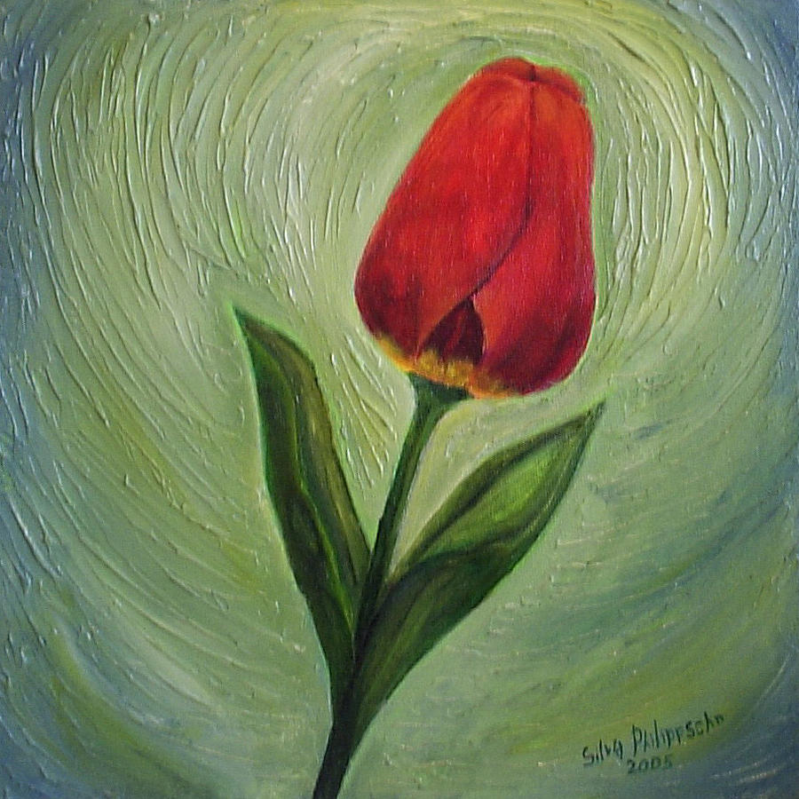 Green Tulip Painting by Silvia Philippsohn
