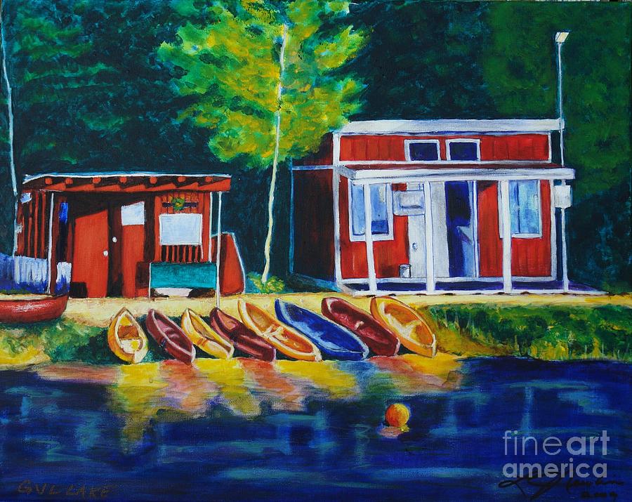 Green Valley Lake Boat House Painting by Linda Gustafson-Newlin