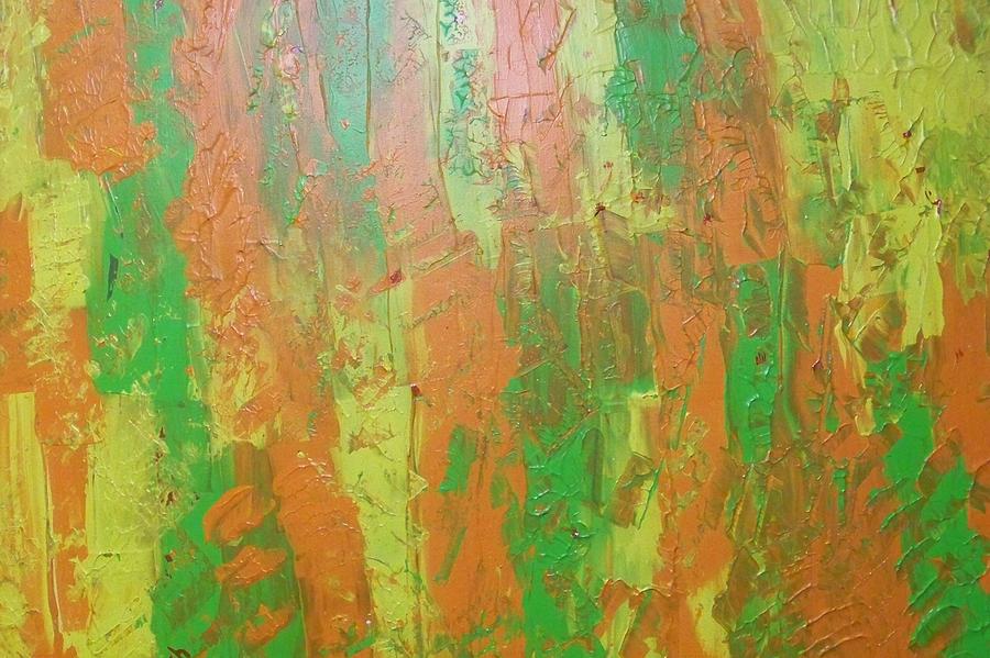 Abstract Painting - Green Yellow Orange Abstract by Patricia Campbell