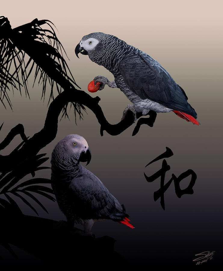 Parrot Painting - Grey Parrot Harmony by M Spadecaller