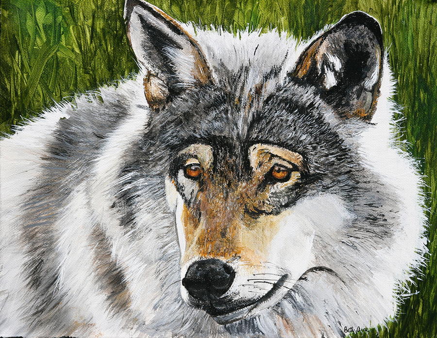 Grey wolf Painting by Betty-Anne McDonald