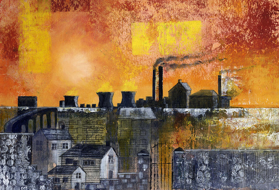 Landscape Mixed Media - Grimy Northern Town by Sandra Cox