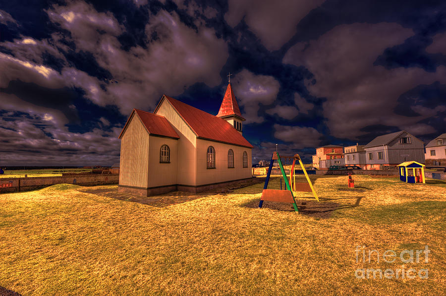 Grindavik Church Iceland Setting Sun Photograph by Jack Torcello