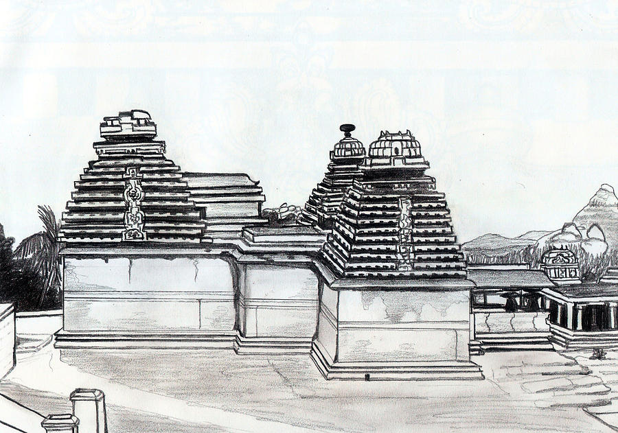 Tree Drawing - Group of Jain Temples Hampi by Shashi Kumar