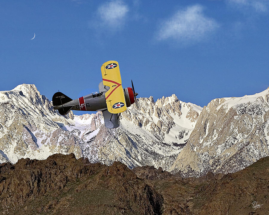 Grummon F3F Navy Fighter Over Mount Whitney Photograph by Endre Balogh