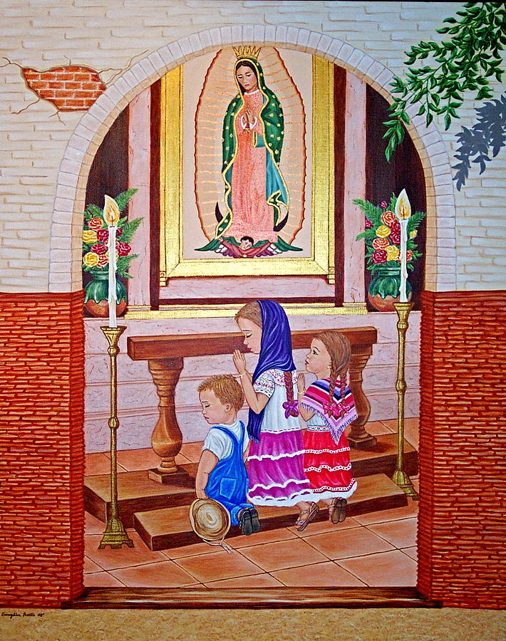 Guadalupe y ninos Painting by Evangelina Portillo