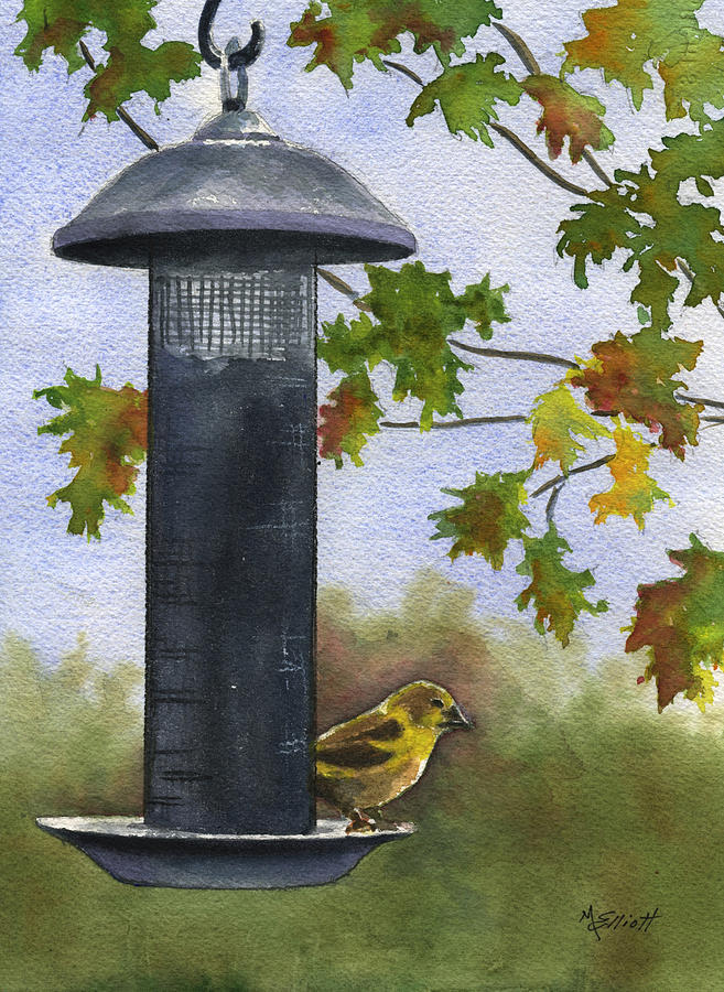 Finch Painting - Guarding the Loot by Marsha Elliott