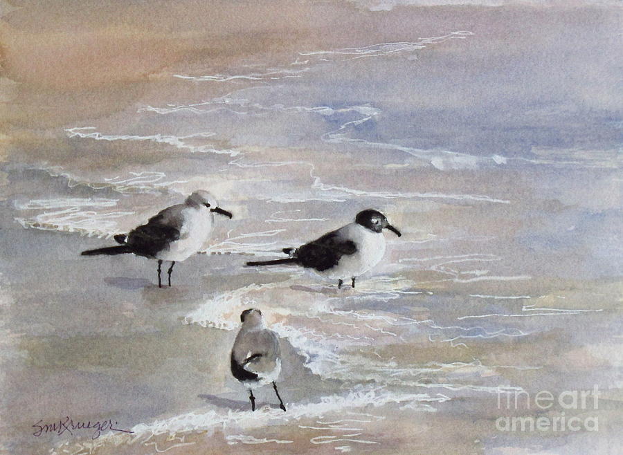 Gulls on the Beach Painting by Suzanne Krueger