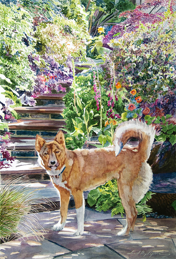 Hachiko in the Garden Painting by David Lloyd Glover