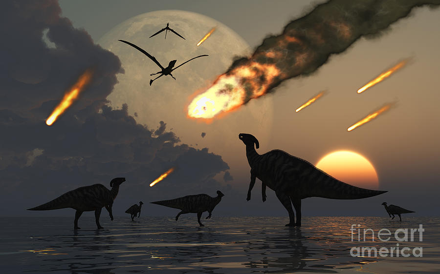 Hadrosaurs Graze Peacefully As Burning Digital Art by Mark Stevenson