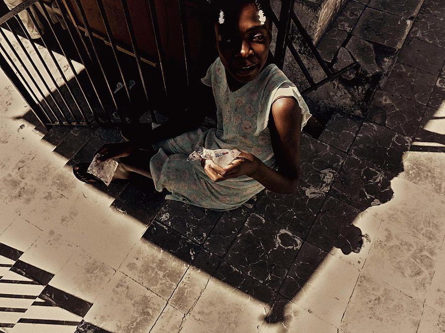 Haiti Photograph - Haitian girl on stairs by Mauricio Jimenez