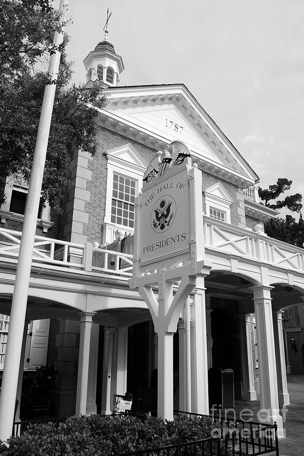 Hall of Presidents Exterior Walt Disney World Prints Black and White Photograph by Shawn OBrien