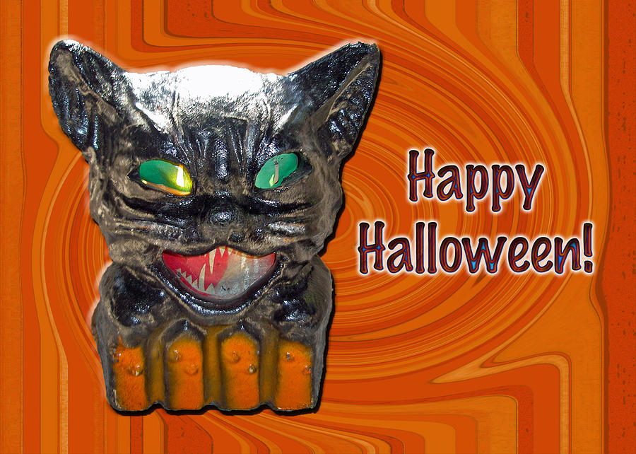 Halloween - Papier Mache Cat Lantern Photograph by Carol Senske
