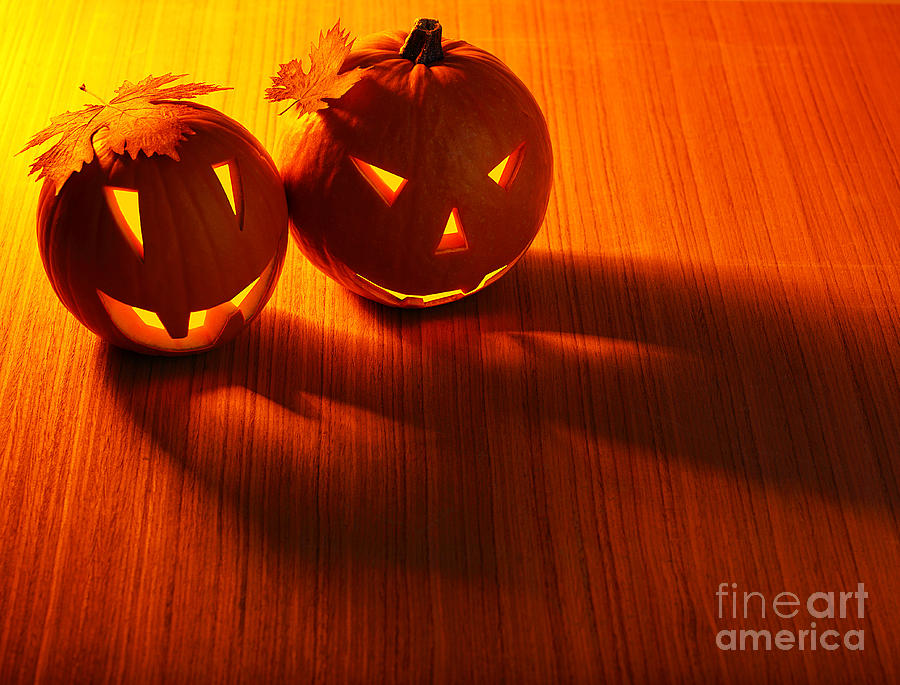Halloween glowing pumpkins border Photograph by Anna Om