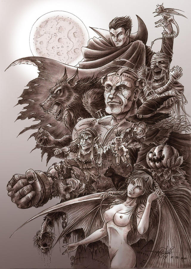 Halloween Drawing - Halloween Monsters by Rommel Pascual
