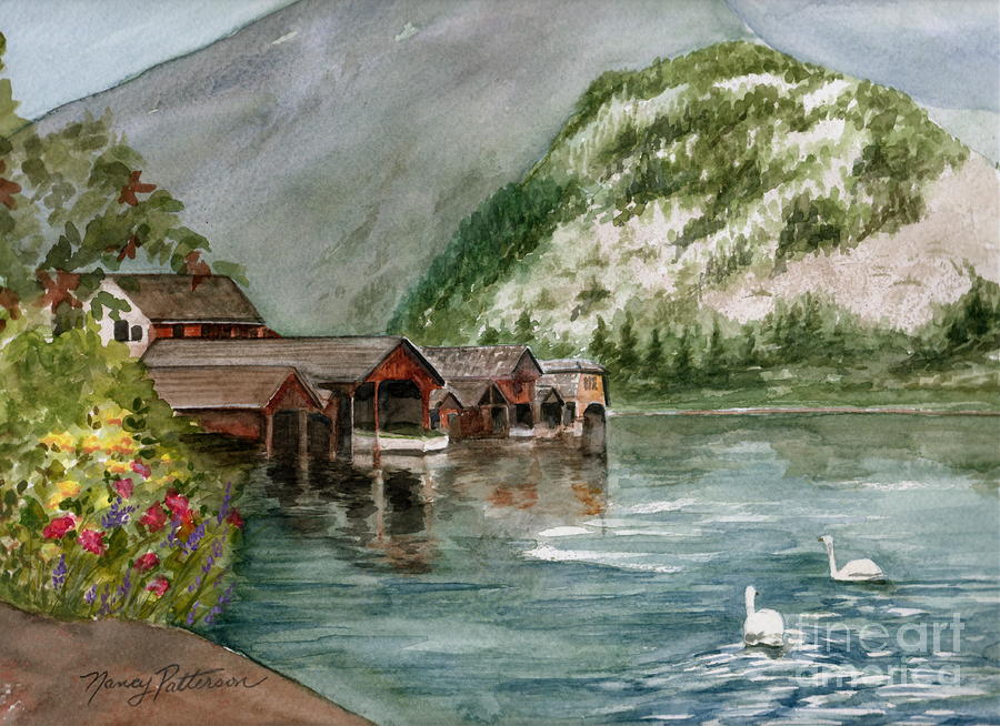 Hallstatt in the Spring  Painting by Nancy Patterson