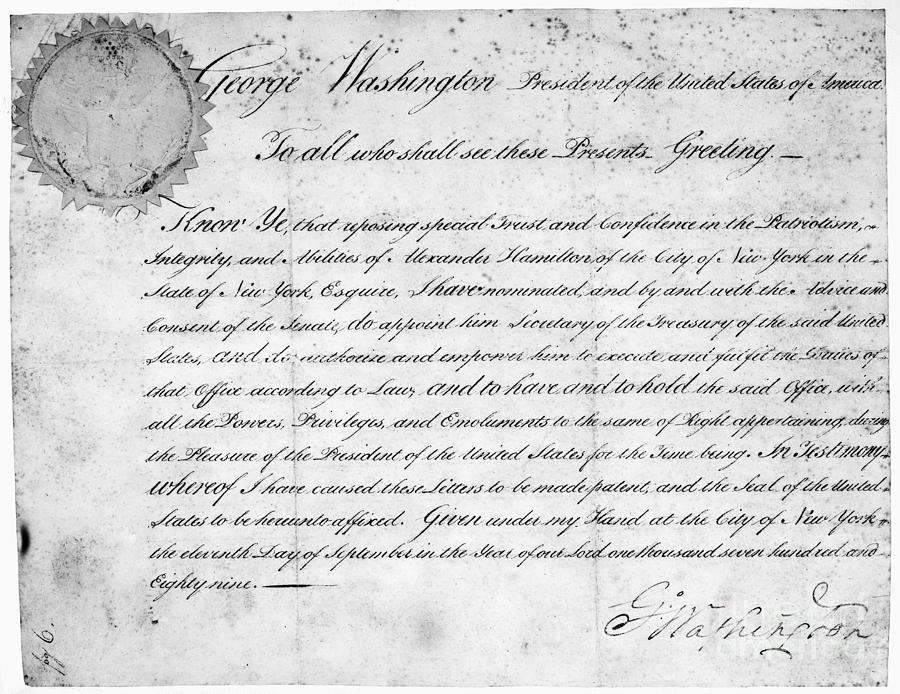 Hamilton - Certificate, 1789 Photograph by Granger