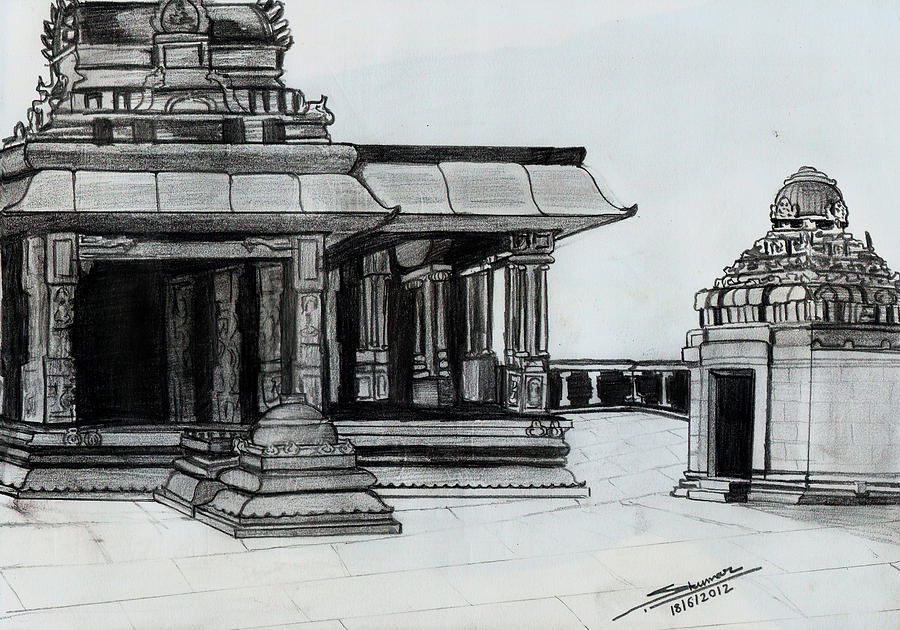 Architecture Drawing - Hampi Stone Structure 2 by Shashi Kumar