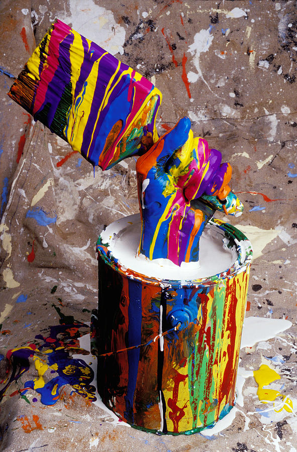 Brush Photograph - Hand coming out of paint bucket by Garry Gay