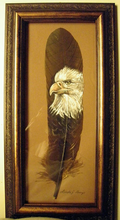 Handpainted Feather - Eagle Mixed Media by Linda Nielsen