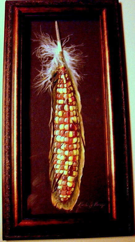 Handpainted feather - Indian Corn Mixed Media by Linda Nielsen