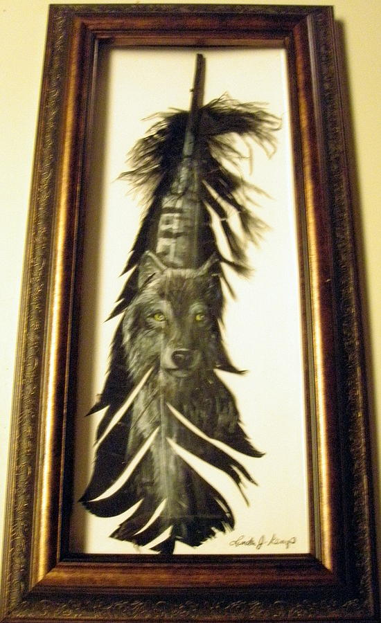 Handpainted Feather - Wolf Mixed Media by Linda Nielsen