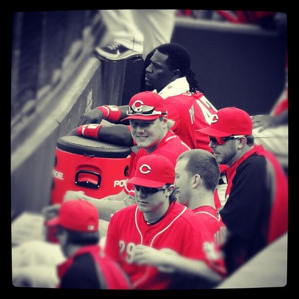 Reds Photograph - Hanging Around The Water Cooler Talking by Reds Pics