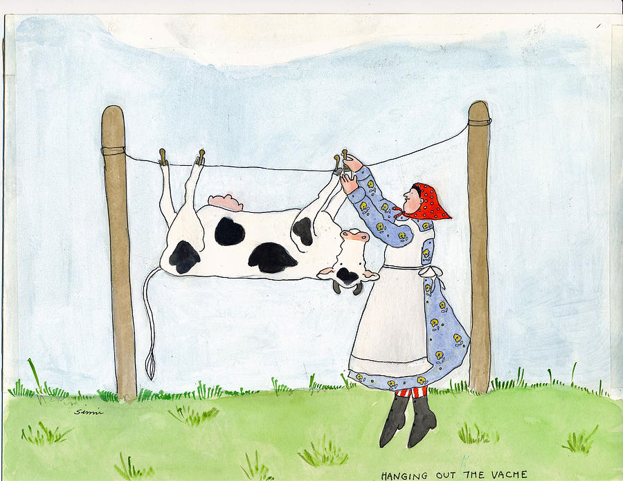 Hanging out the vache Painting by Simi Berman