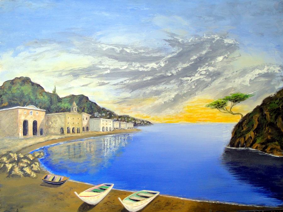 Hanging Tree On The Mediterranean Painting by Larry Cirigliano