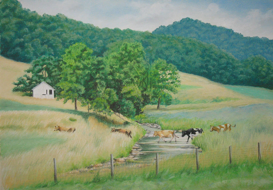 Cow Pastel - Hans Creek Crossing by James Clewell
