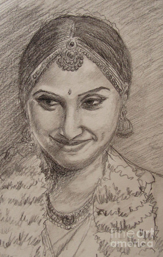 Happy bride Drawing by Asha Sudhaker Shenoy