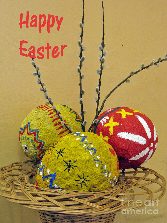 Easter Photograph - Happy Easter greeting. Papier-mache by Ausra Huntington nee Paulauskaite