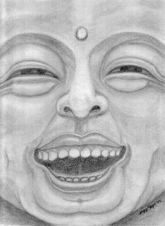 Buddha Drawing - Happy Life by Cheppy Japz
