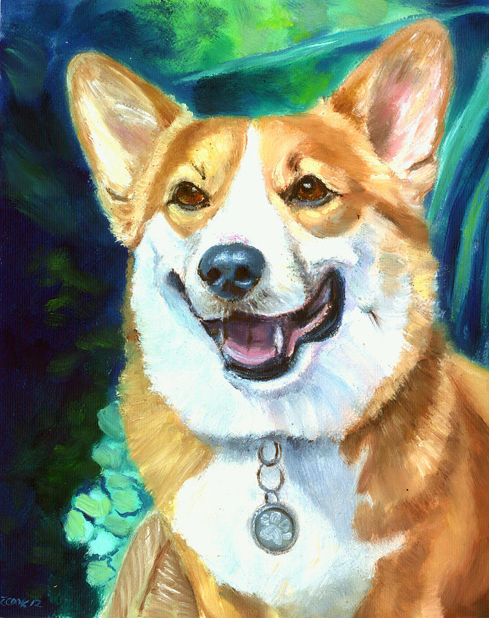 Nature Painting - Happy - Pembroke Welsh Corgi by Lyn Cook