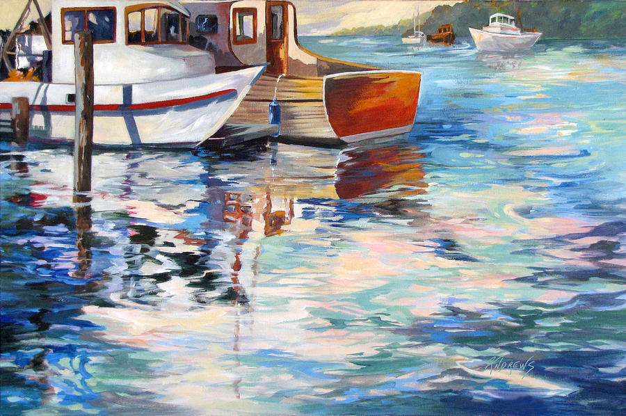 Boat Painting - Harbor Glow by Rae Andrews
