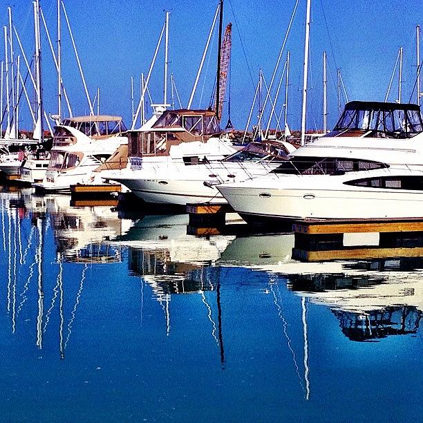 Chicago Photograph - Harbor Reflections #boats #harbor by David Sabat