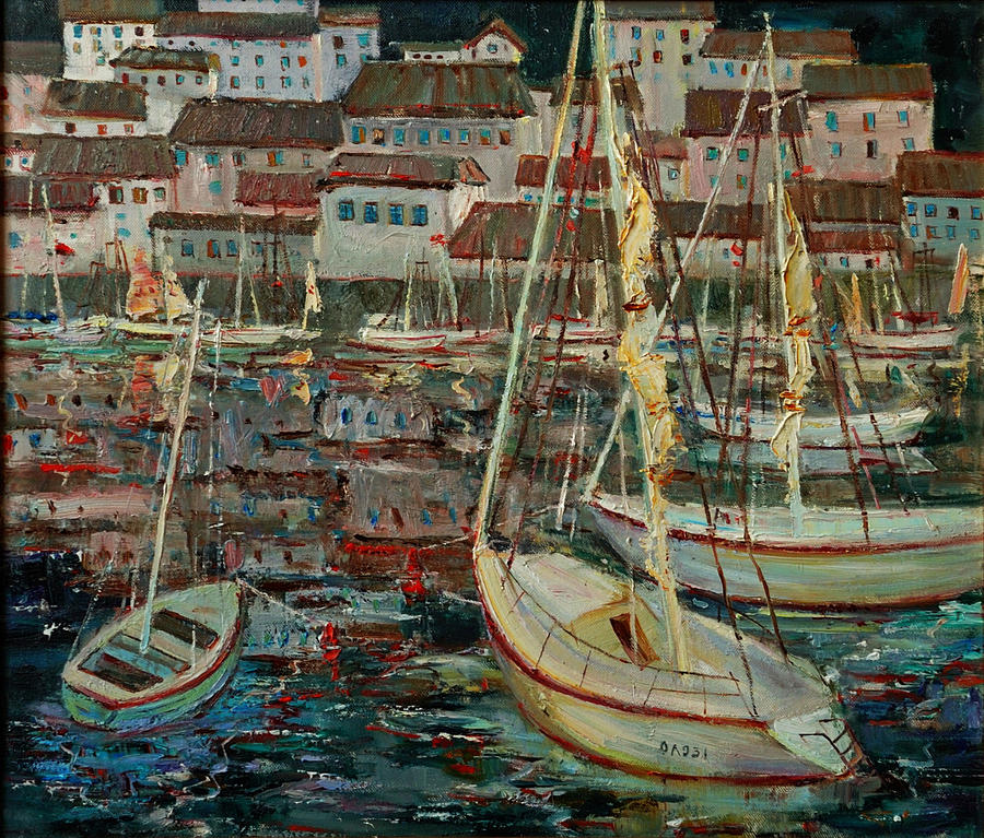 Ship Painting - Harbour in Kotor 2009 by Elizabeth Yashina