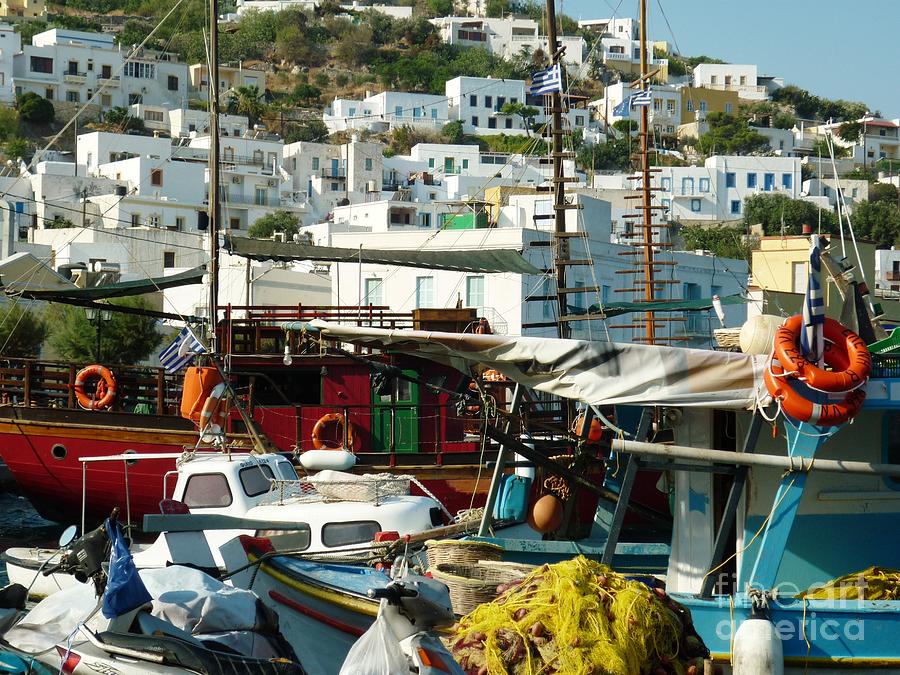 Boat Photograph - Harbourside in Greece by Therese Alcorn