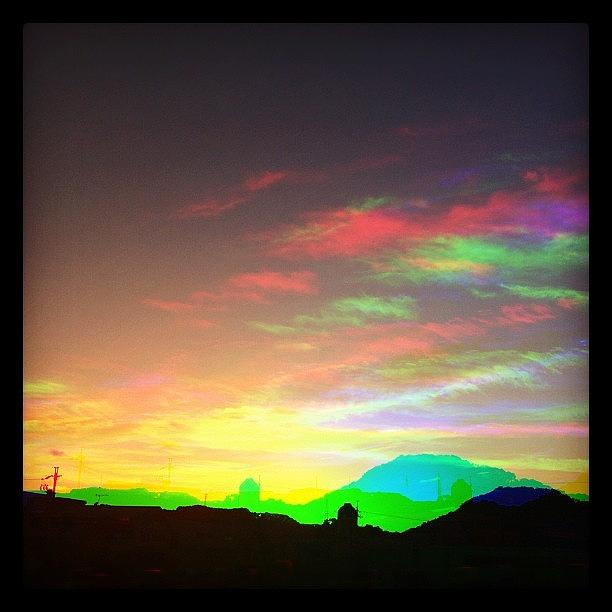 Vintage Photograph - #harriscamera #sunset #rainbow #clouds by Ayami Nakamura