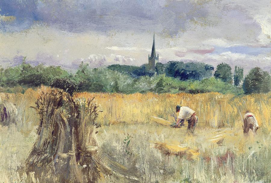 Landscape Painting - Harvest Field at Stratford upon Avon by John William Inchbold 