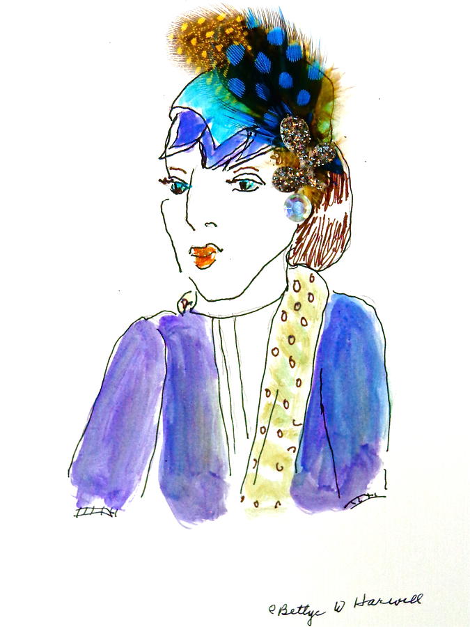 Feather Mixed Media - Hat Lady 14 by Bettye  Harwell