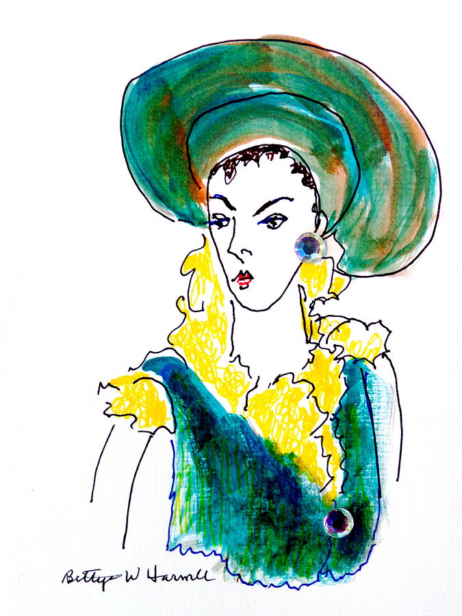 Vertical Drawing - Hat Lady 16 by Bettye  Harwell