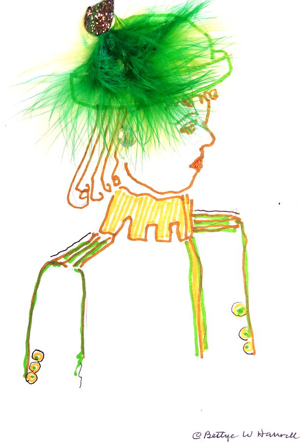 Green Hat Drawing - Hat Lady 4 by Bettye  Harwell
