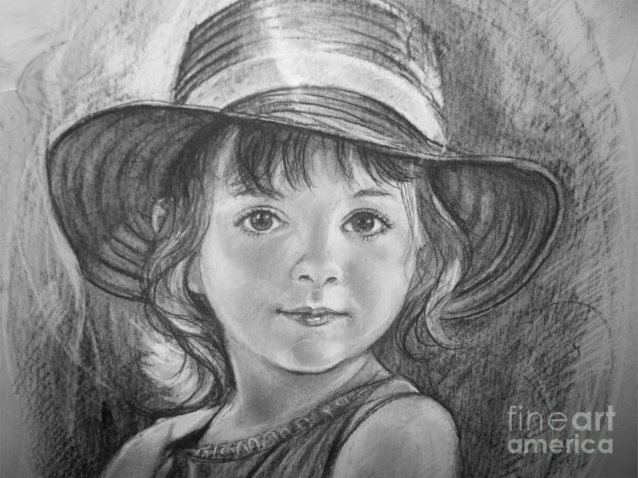 Fixative Spray Applied Glass Pencil Sketch Portrait Of Cute Little Girl  Anahita Size A3