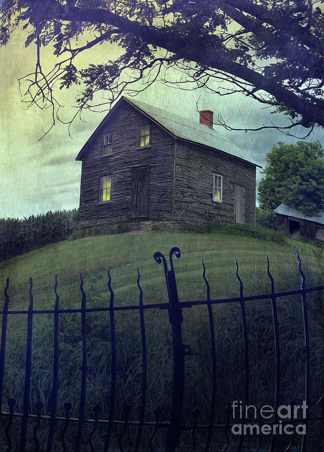 Halloween Photograph - Haunted house on a hill with grunge look by Sandra Cunningham