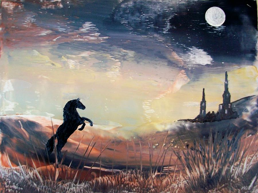 Horse Painting - Haunting Moon by Moe Hussain