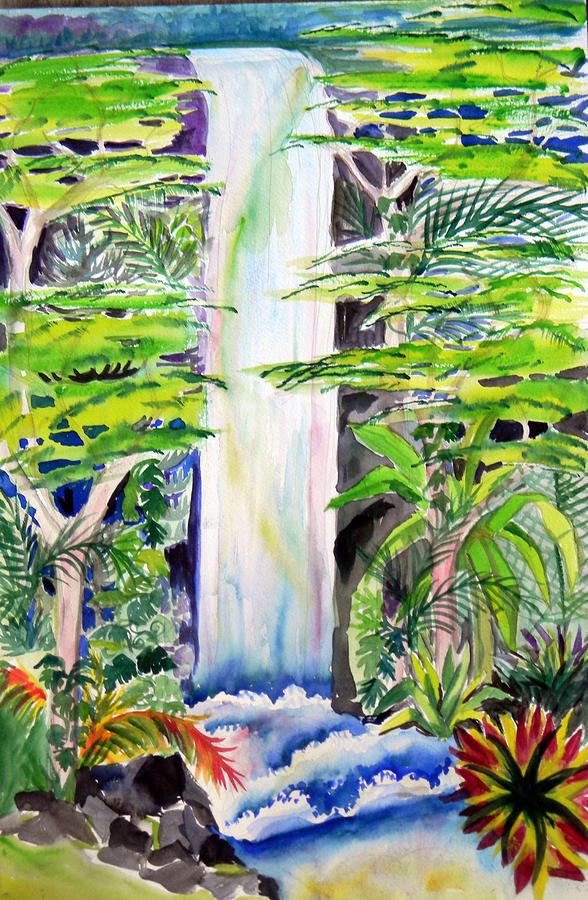 Hawaii Fantasy Falls Painting by Linda Holland