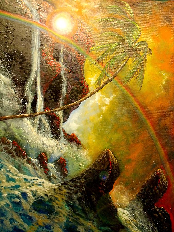 Hawaii Waimea Falls Painting by Leland Castro