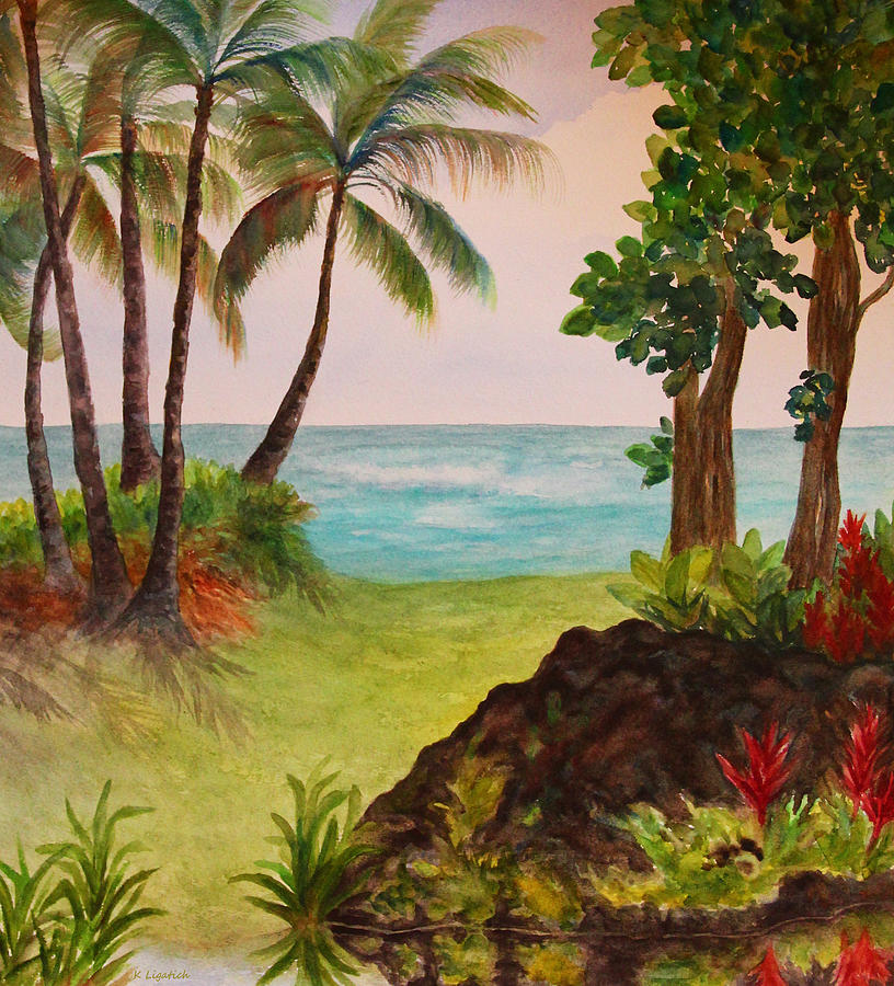 Hawaiian Oceanside Painting by Kerri Ligatich
