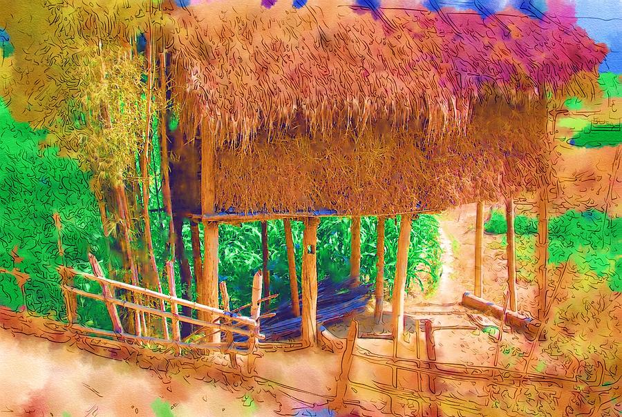 Hay storage in Burma Digital Art by Fran Woods